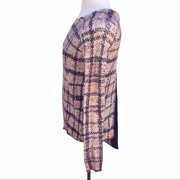 Lucky Brand Plaid Mixed-Media open back top - Picture 3 of 8